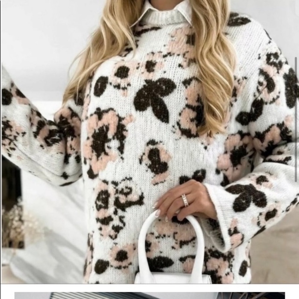 Zara floral jacquard knit sweater size M